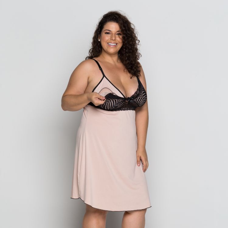 Camisola Amamentação Plus Size Micro e Renda
